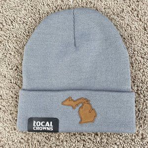 Michigan Local Crowns Beanie LCR Statement Patch Gray Cuffed Knit Hat OSFA NWT